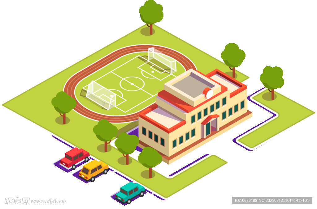 校园建筑与运动场鸟瞰图