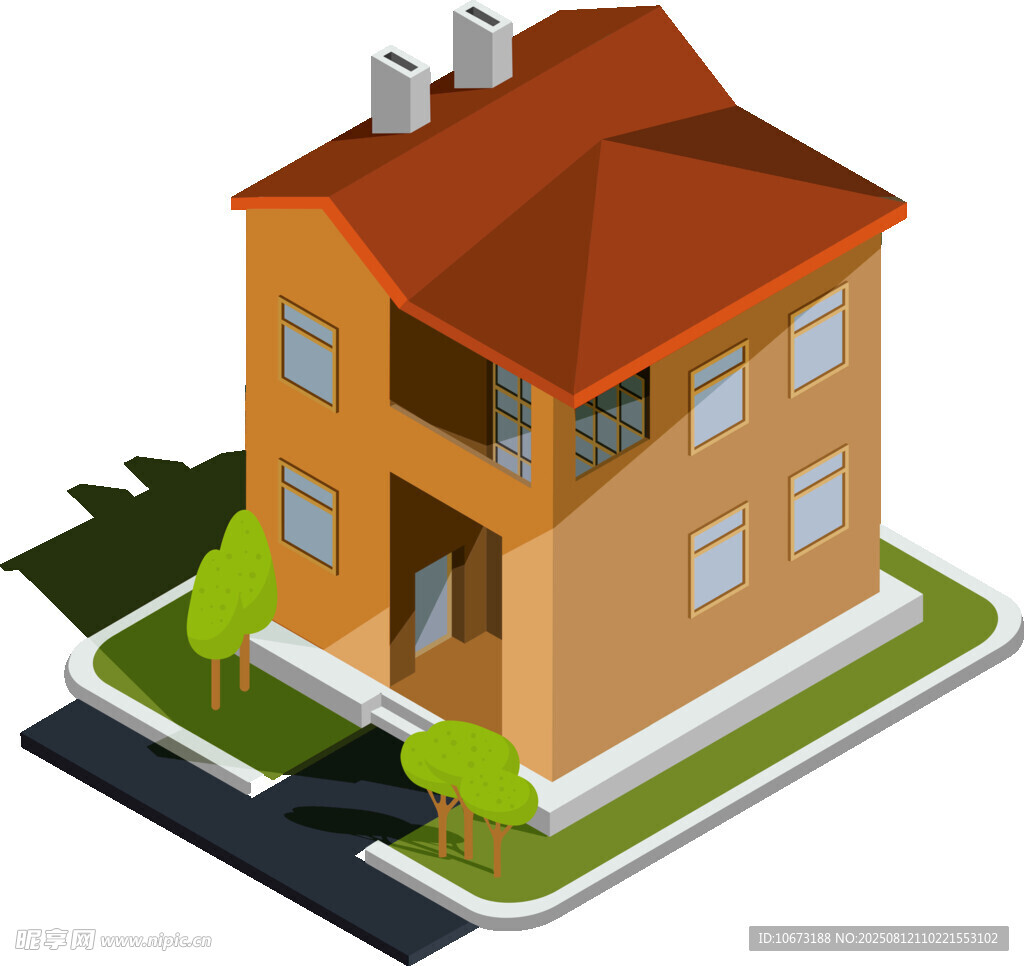 两层住宅建筑立体效果图