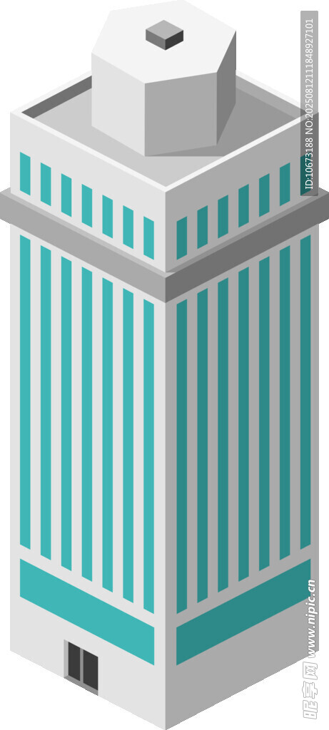 蓝绿条纹高楼建筑模型