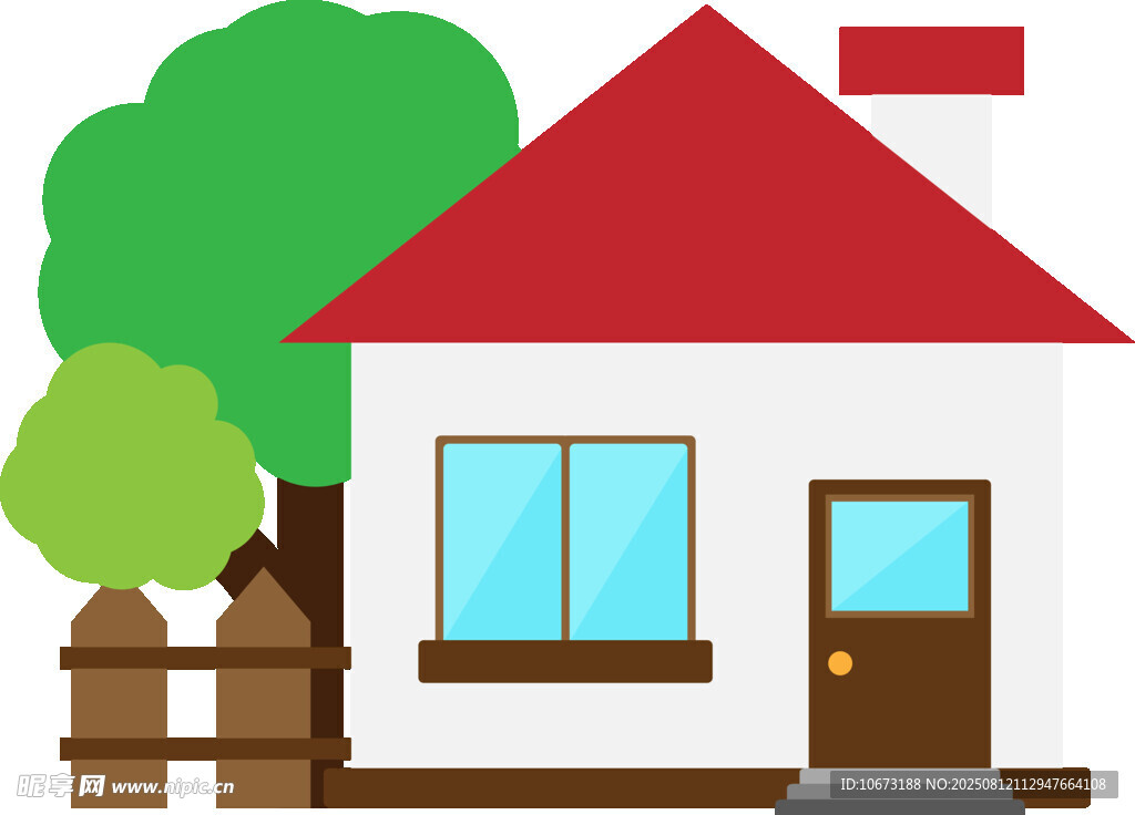 可爱小屋与绿树围栏