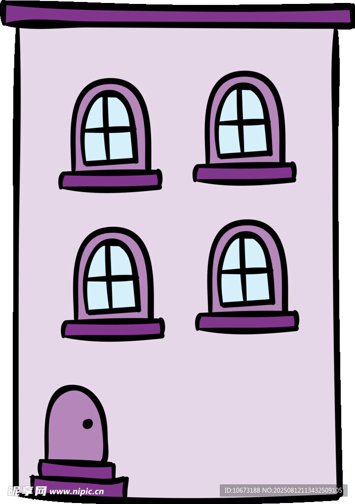 紫色小屋带拱形窗户