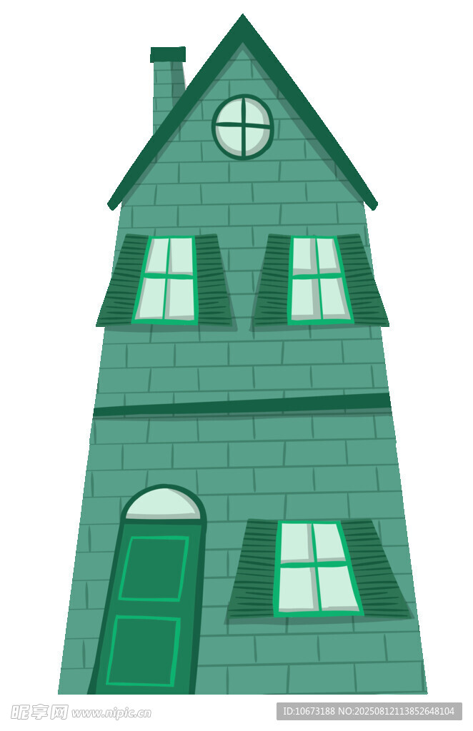 绿色三层小屋插画