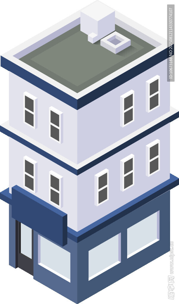 三层蓝白建筑模型