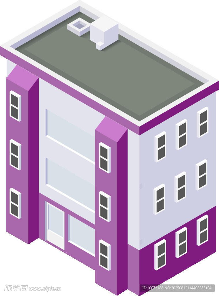 紫色立体风格多层建筑