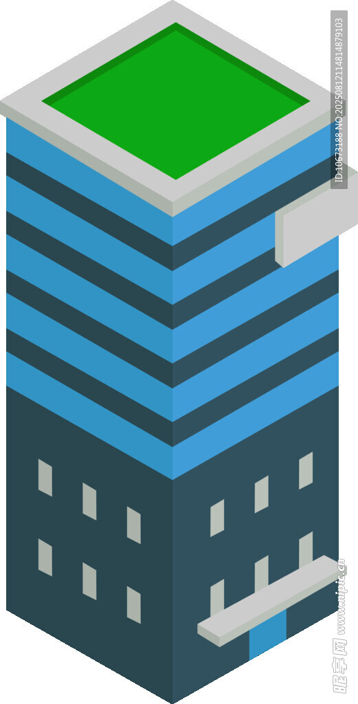 蓝绿相间的等距风格建筑