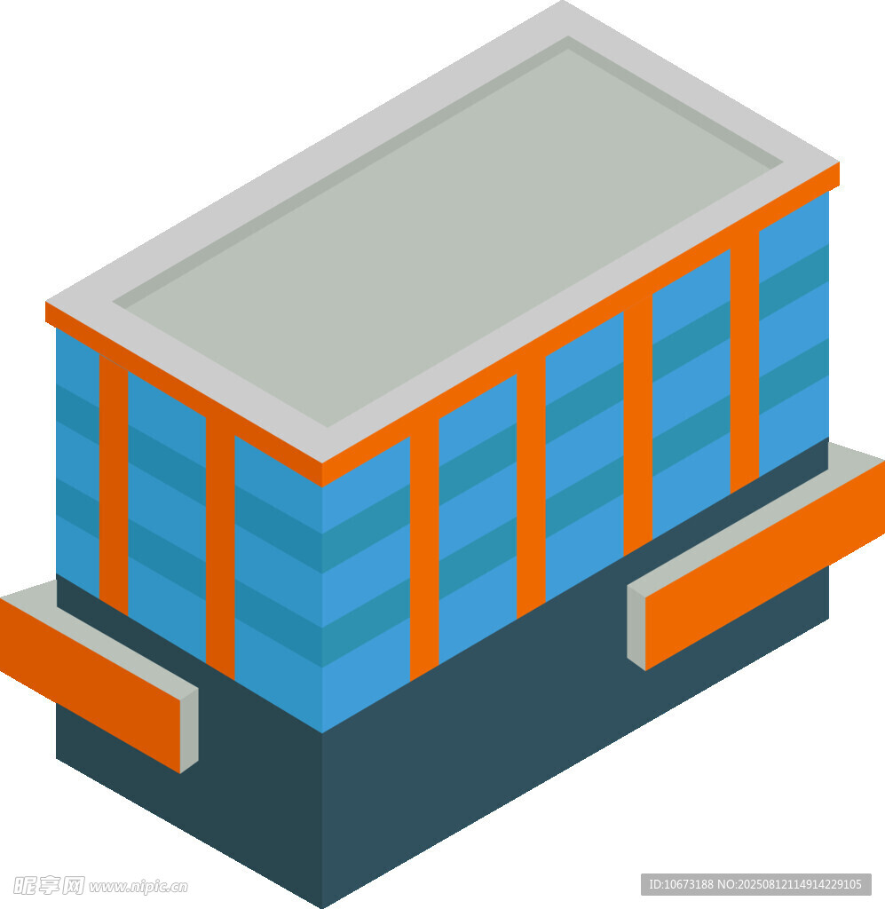 蓝色橙色相间立体建筑模型