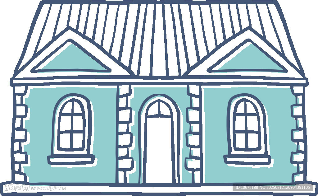简约蓝色小屋建筑插画