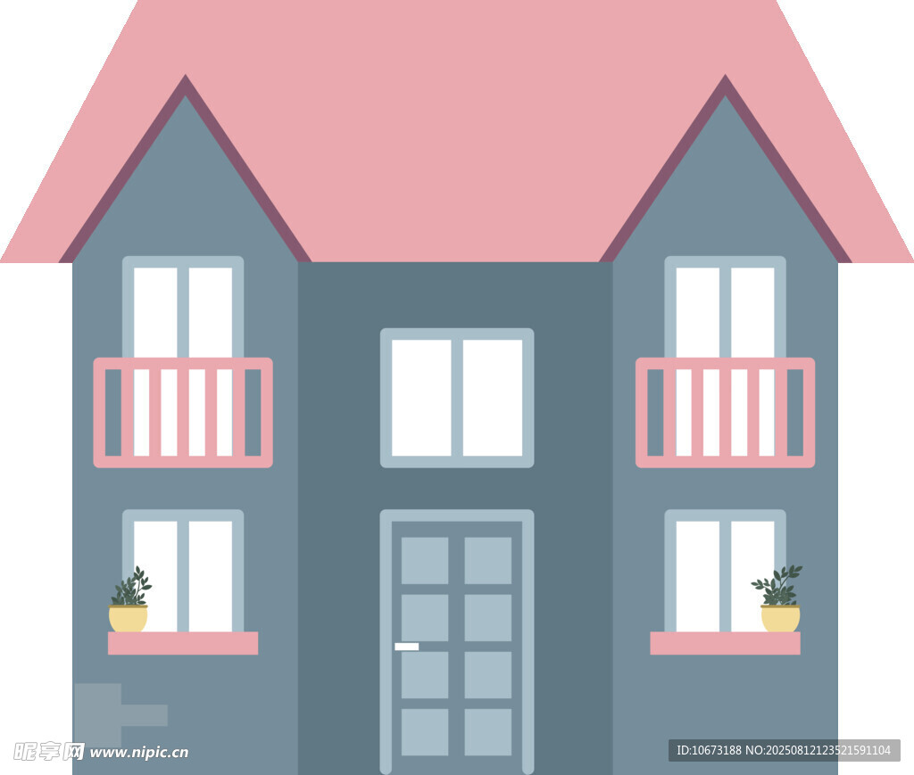 蓝色双层带阳台温馨小住宅