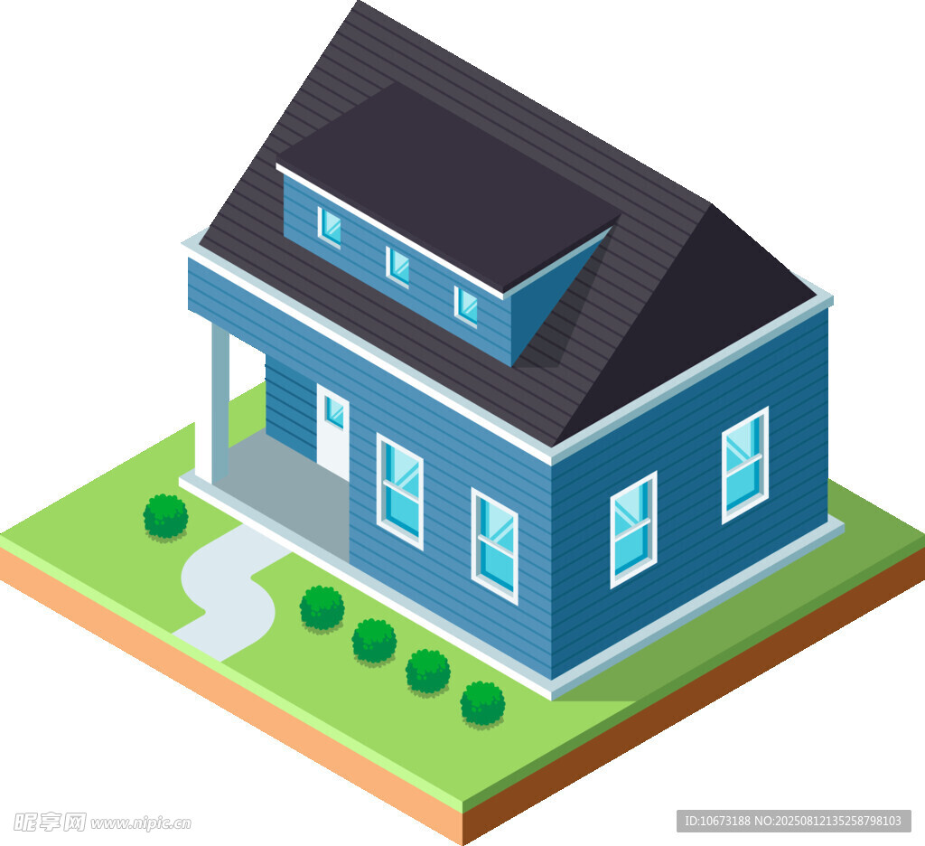 蓝色立体房屋建筑效果图