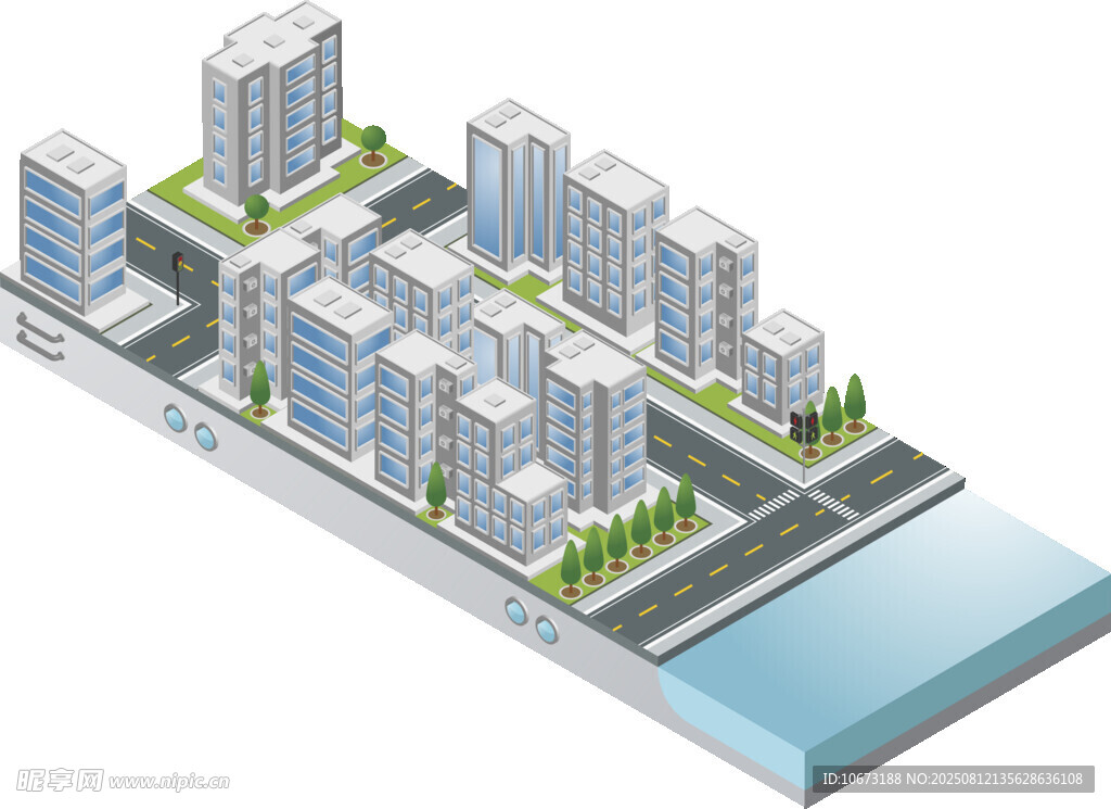 河畔现代建筑群俯瞰图