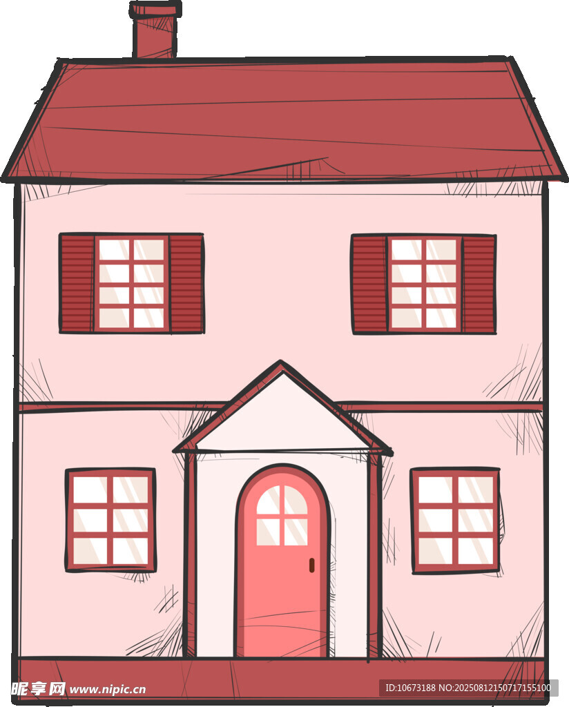 粉色两层小屋插画
