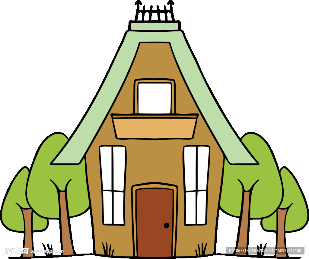 可爱小屋与绿树相伴