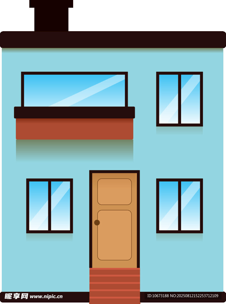 蓝色两层小屋外观图