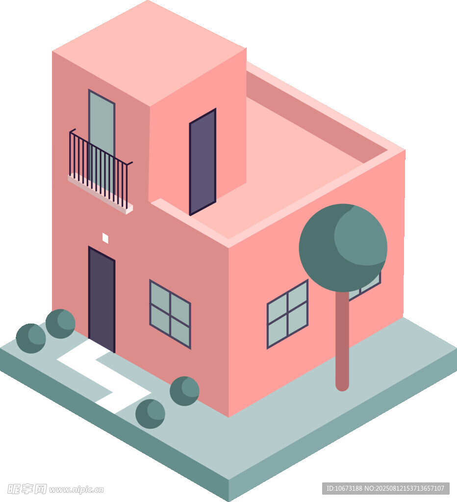 粉色小屋建筑插画