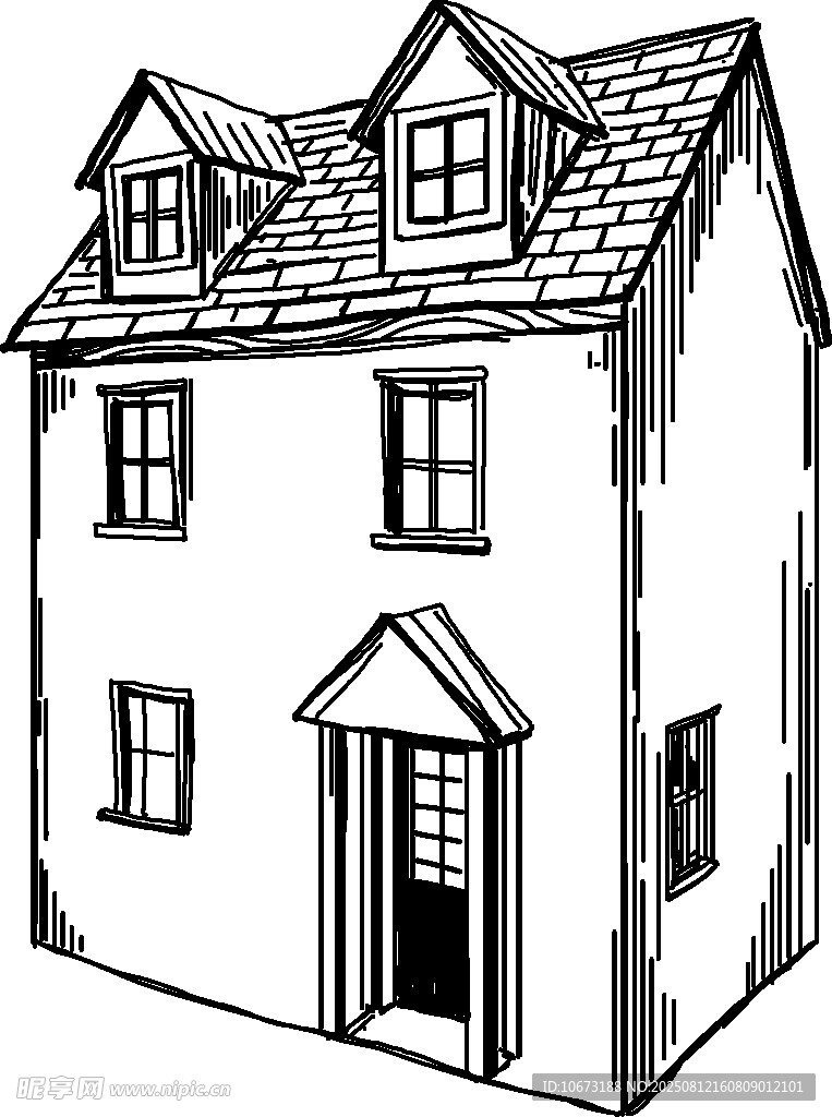 手绘三层小屋建筑图