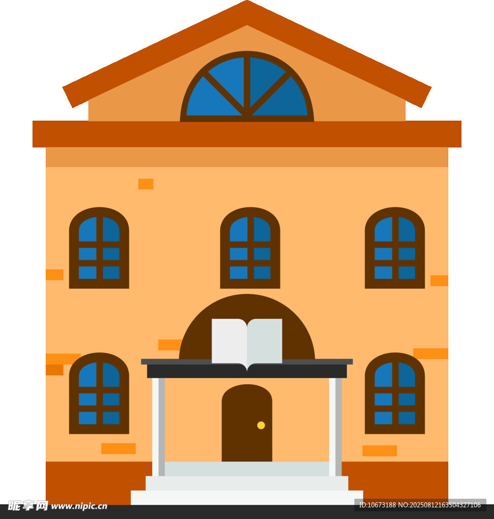 橙色建筑图书馆外观图
