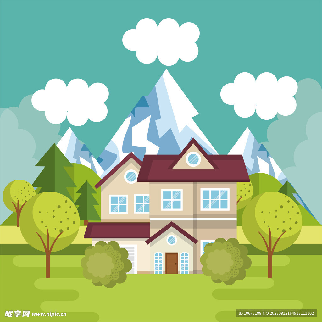 山间田园小屋风景