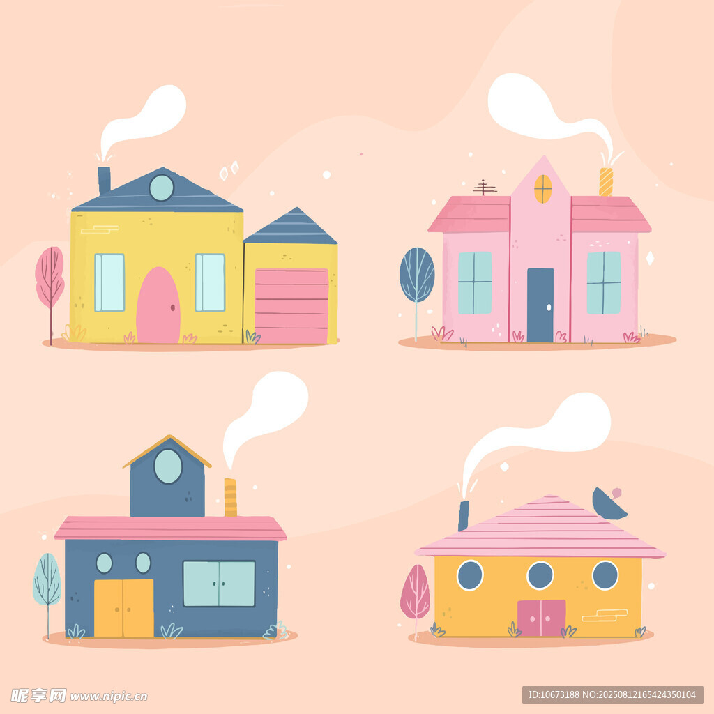 可爱多彩卡通房屋插画