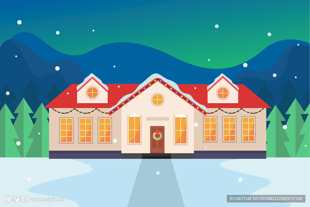 冬日雪景中的温馨小屋