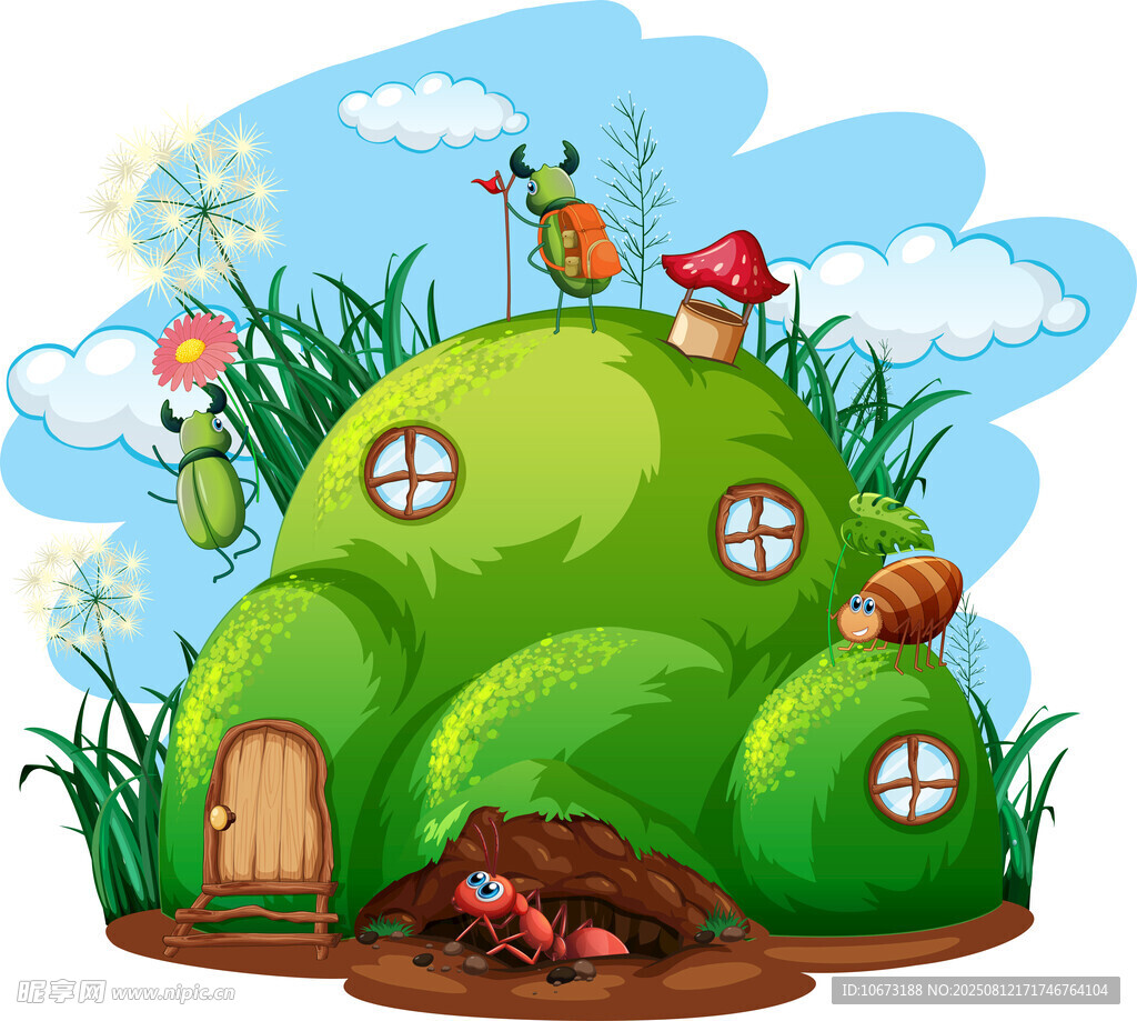 童话风绿色蘑菇形状小屋