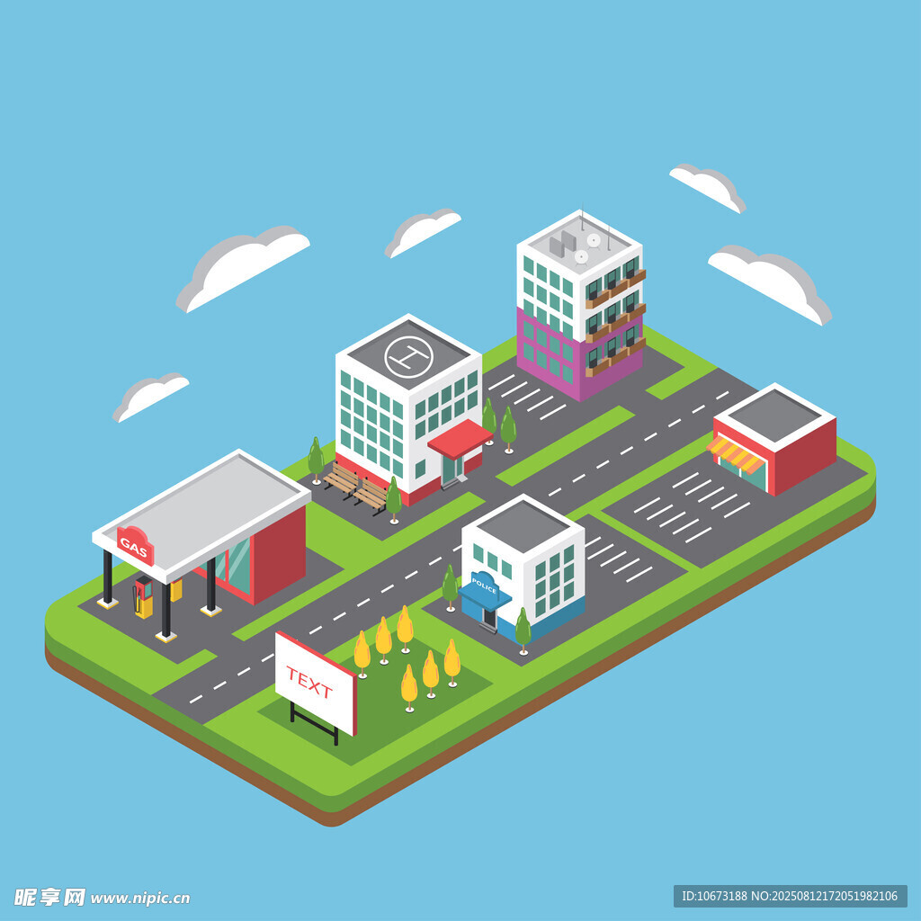 城市建筑等距风格景观图