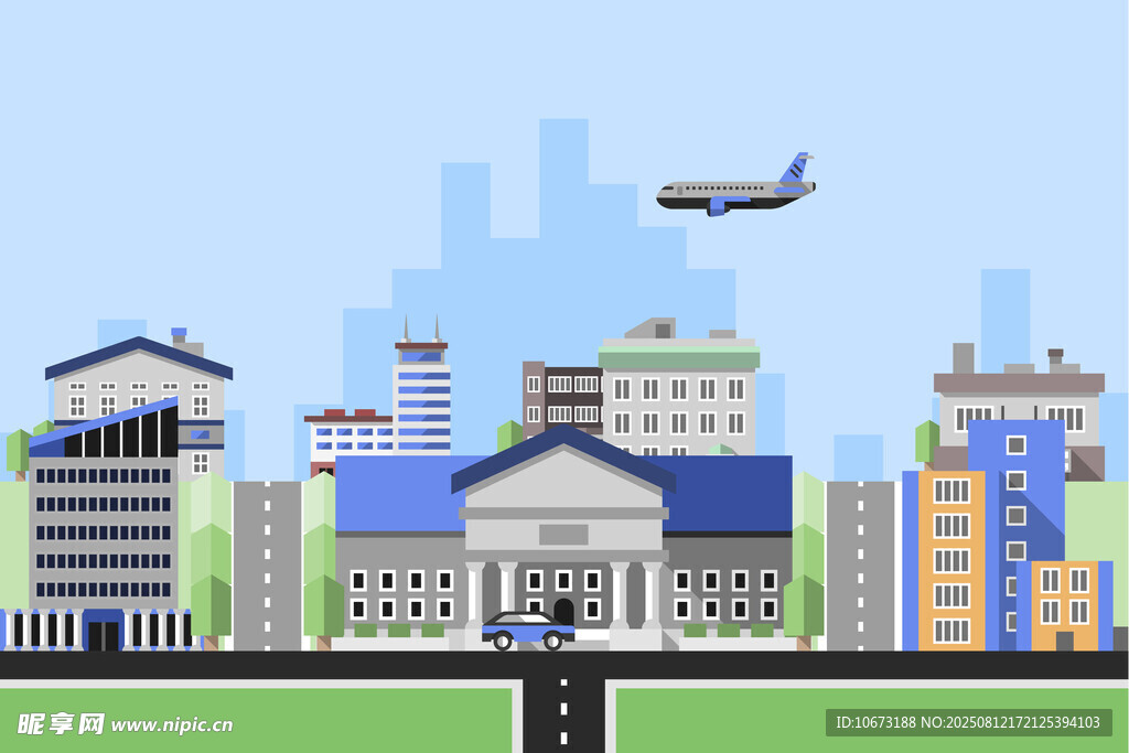 城市景观中的建筑与飞机