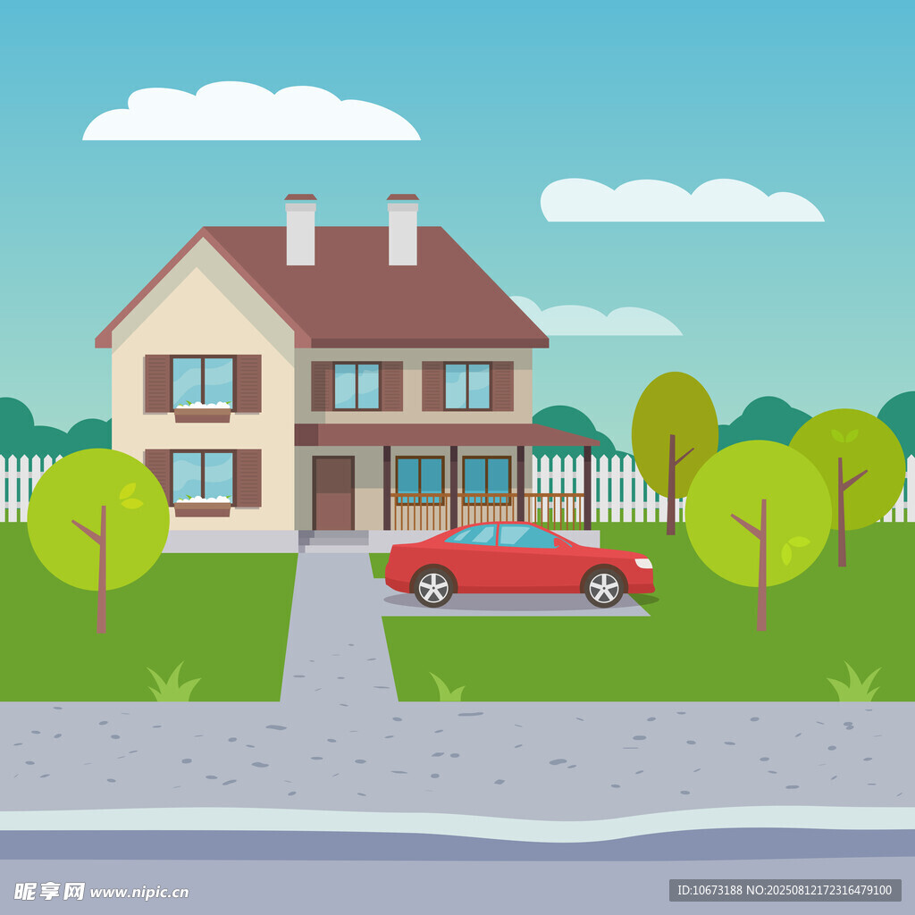 郊外的温馨住宅与汽车