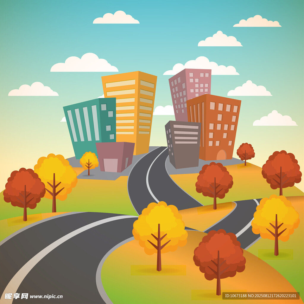 秋日城市道路风景图