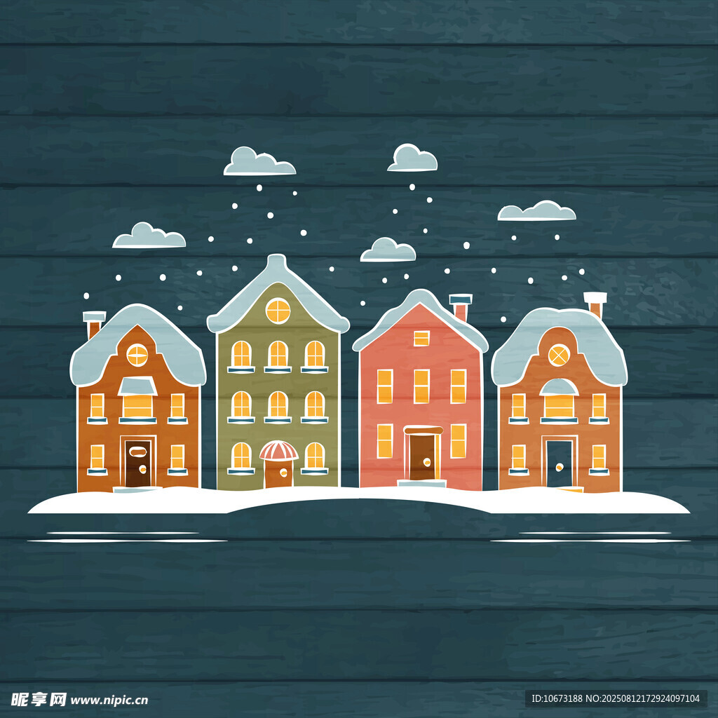 冬日彩色小屋雪景