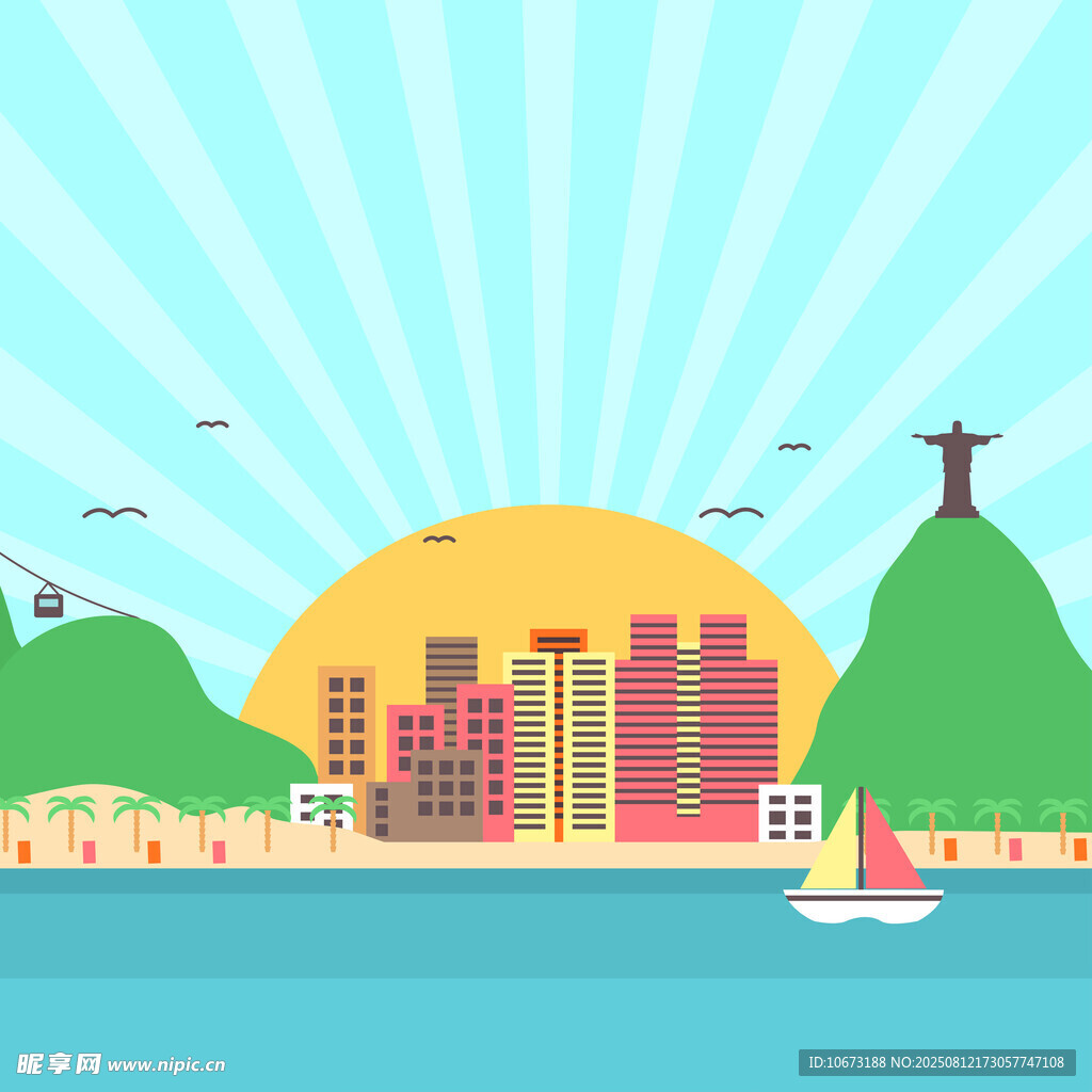 海滨城市风光夕阳美景