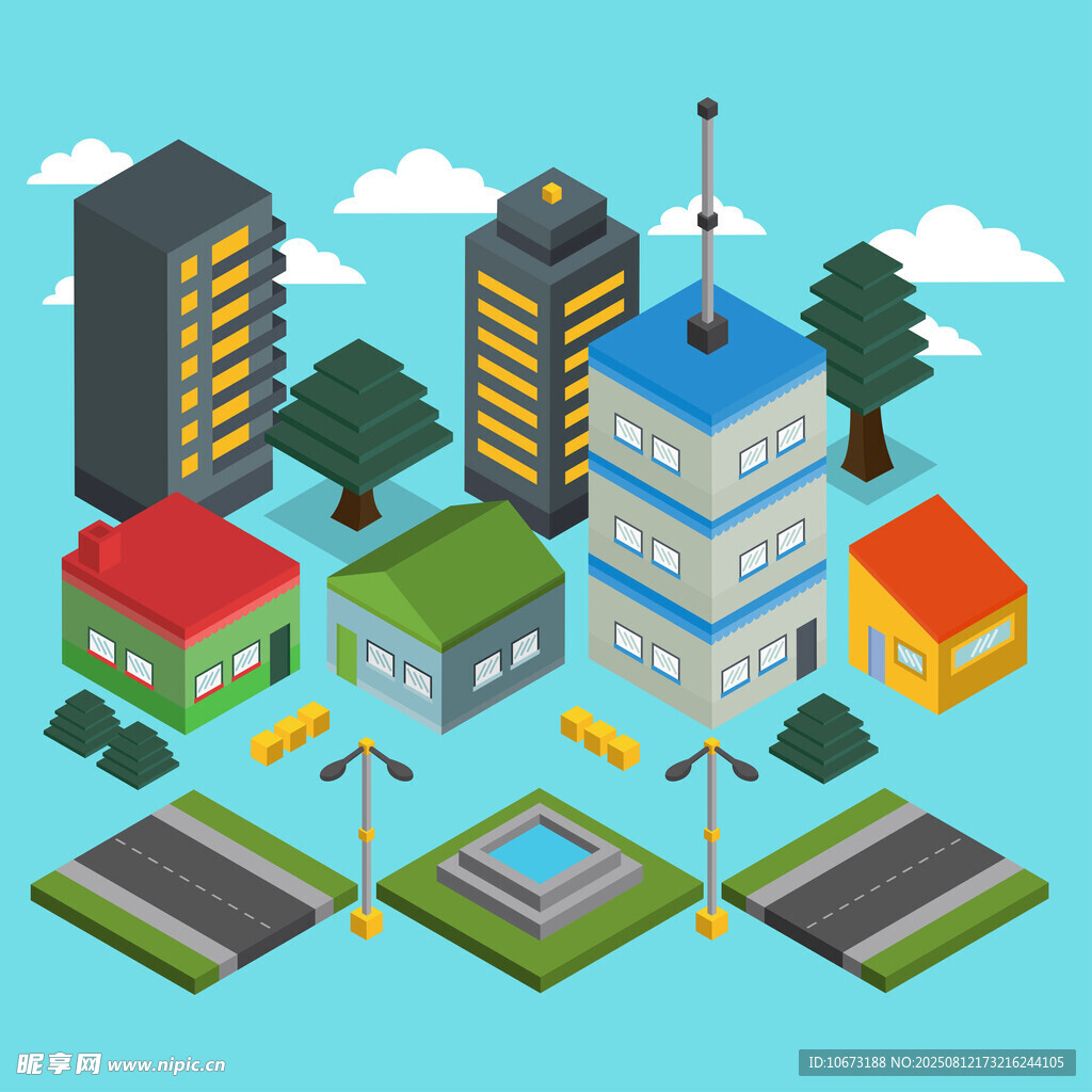 城市建筑景观等距立体图