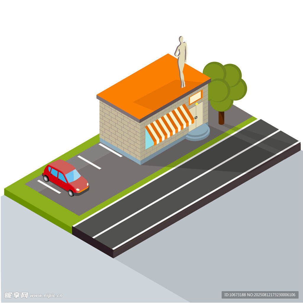 街边小店与停靠汽车场景