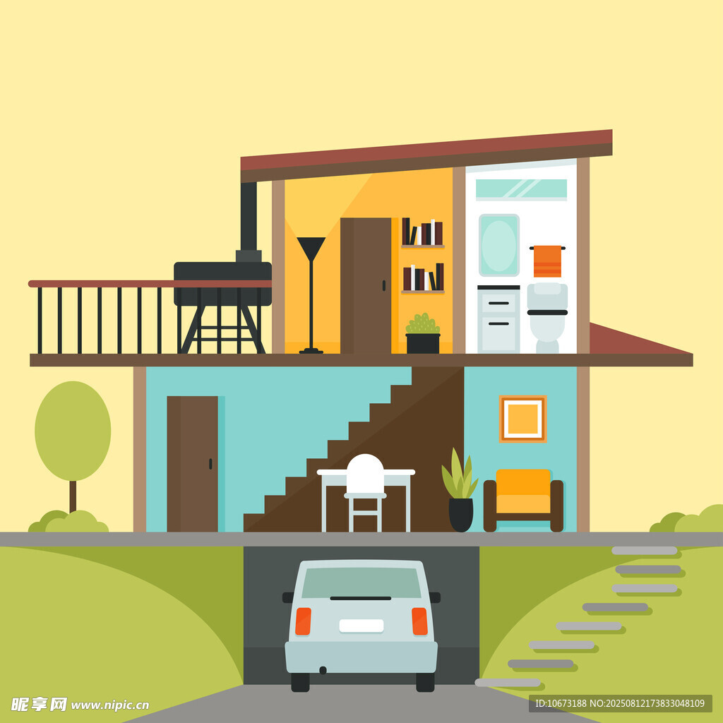 两层住宅与户外场景
