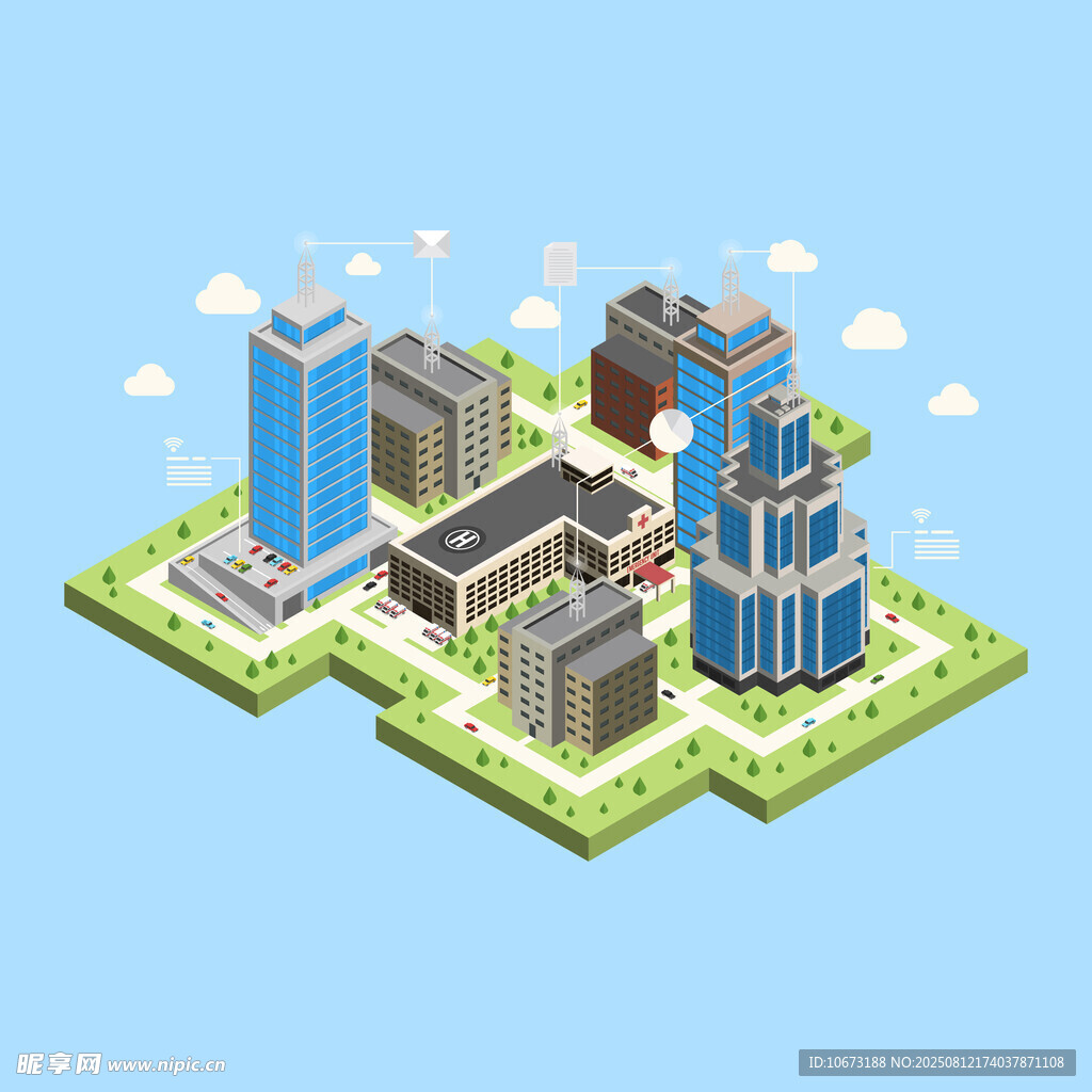 等距风格城市建筑群