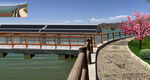 河畔日式建筑与烂漫樱花