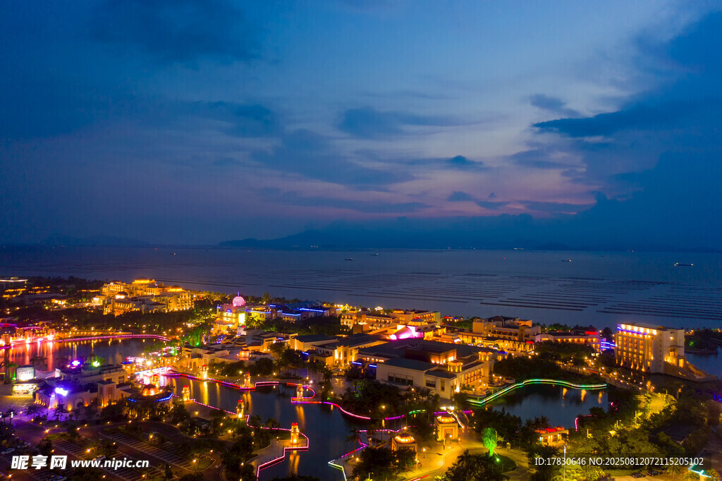 广东珠海海景酒店夕阳晚霞夜景