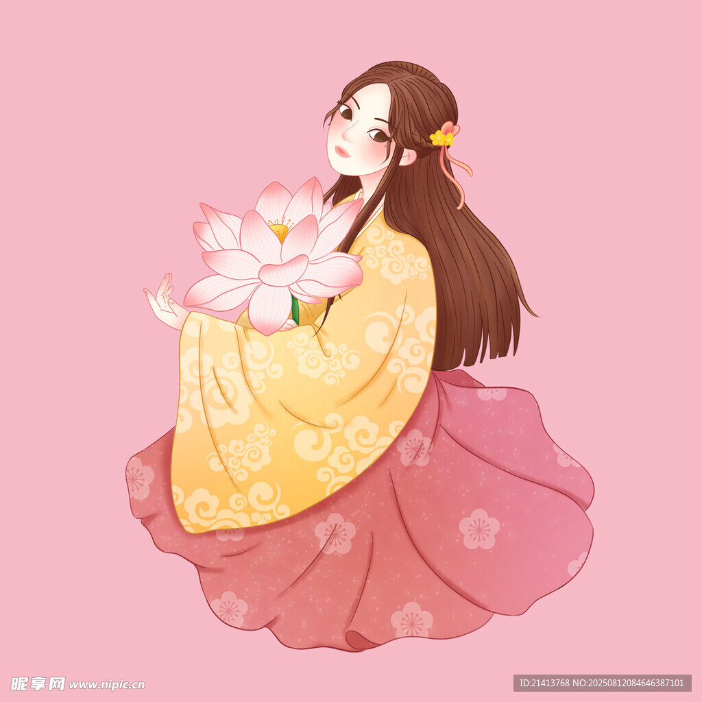 古风少女捧花优雅端坐