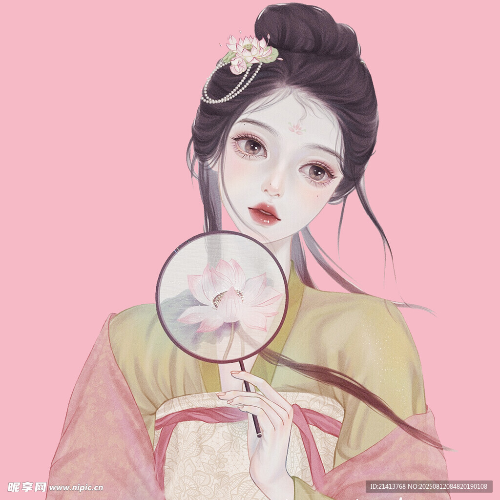 古风女子持镜顾盼