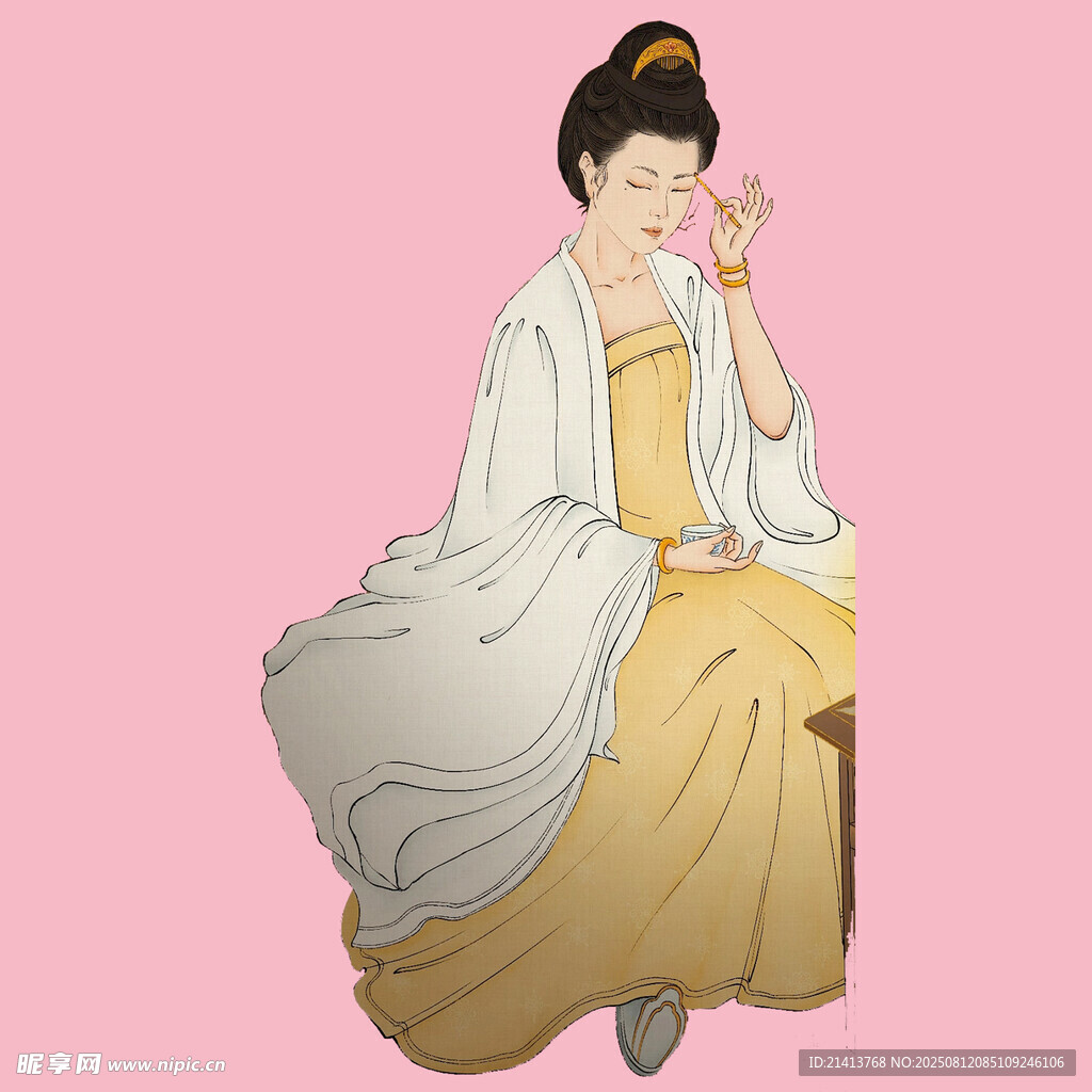 古风仕女手持花枝优雅坐