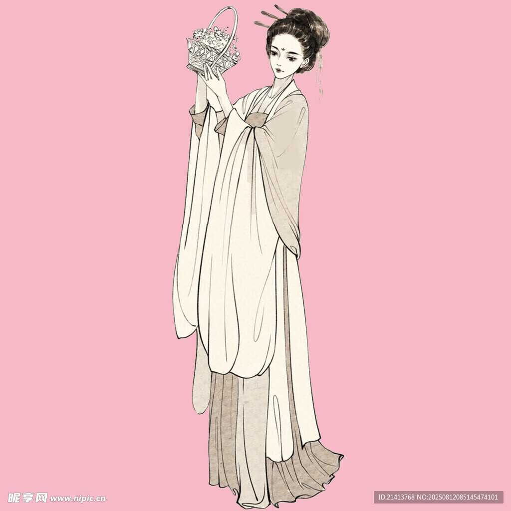 古风持花女子形象插画