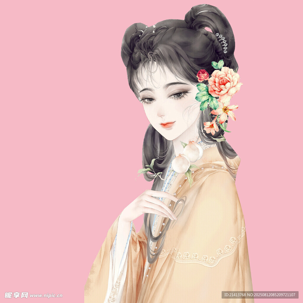 古风佳人 青丝簪花美如画