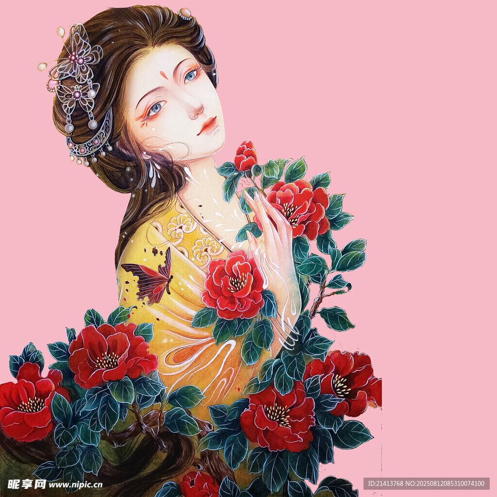 古典美人与娇艳红玫瑰