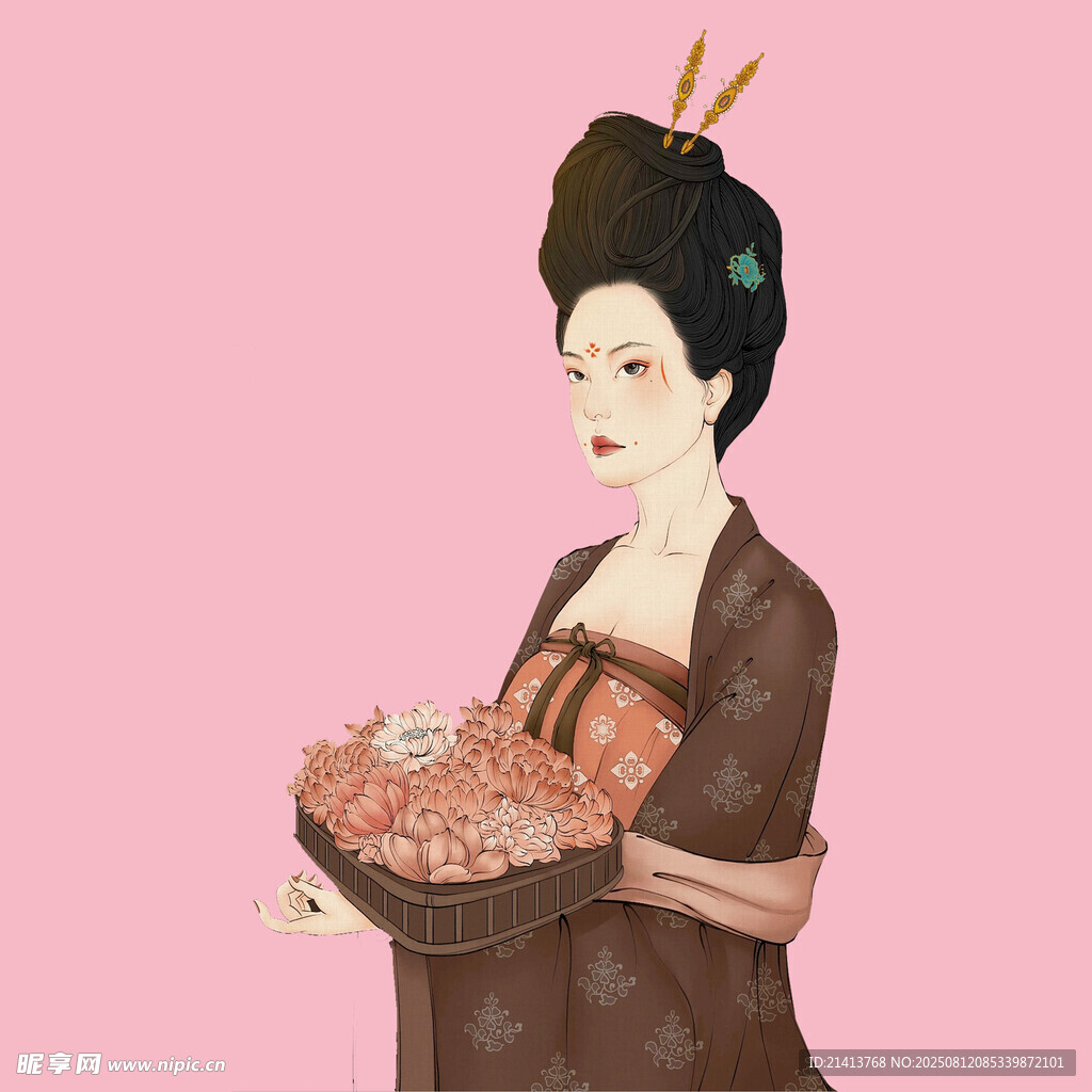古风女子捧物图
