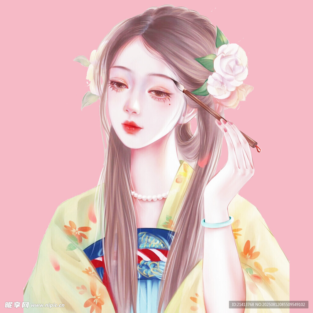 古风少女簪花优雅瞬间