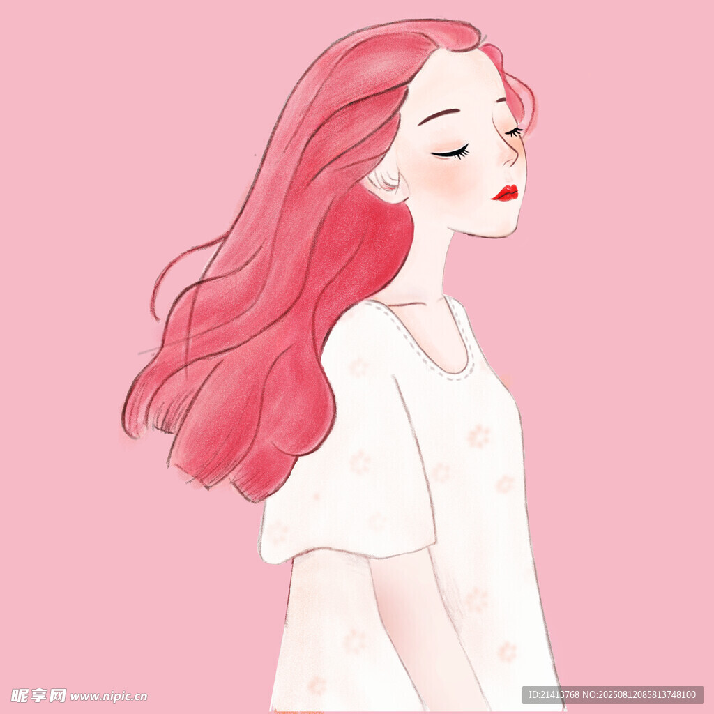 红发女孩的优雅侧影