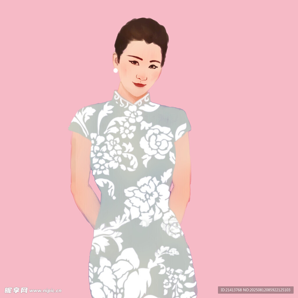 身着旗袍的优雅东方女性