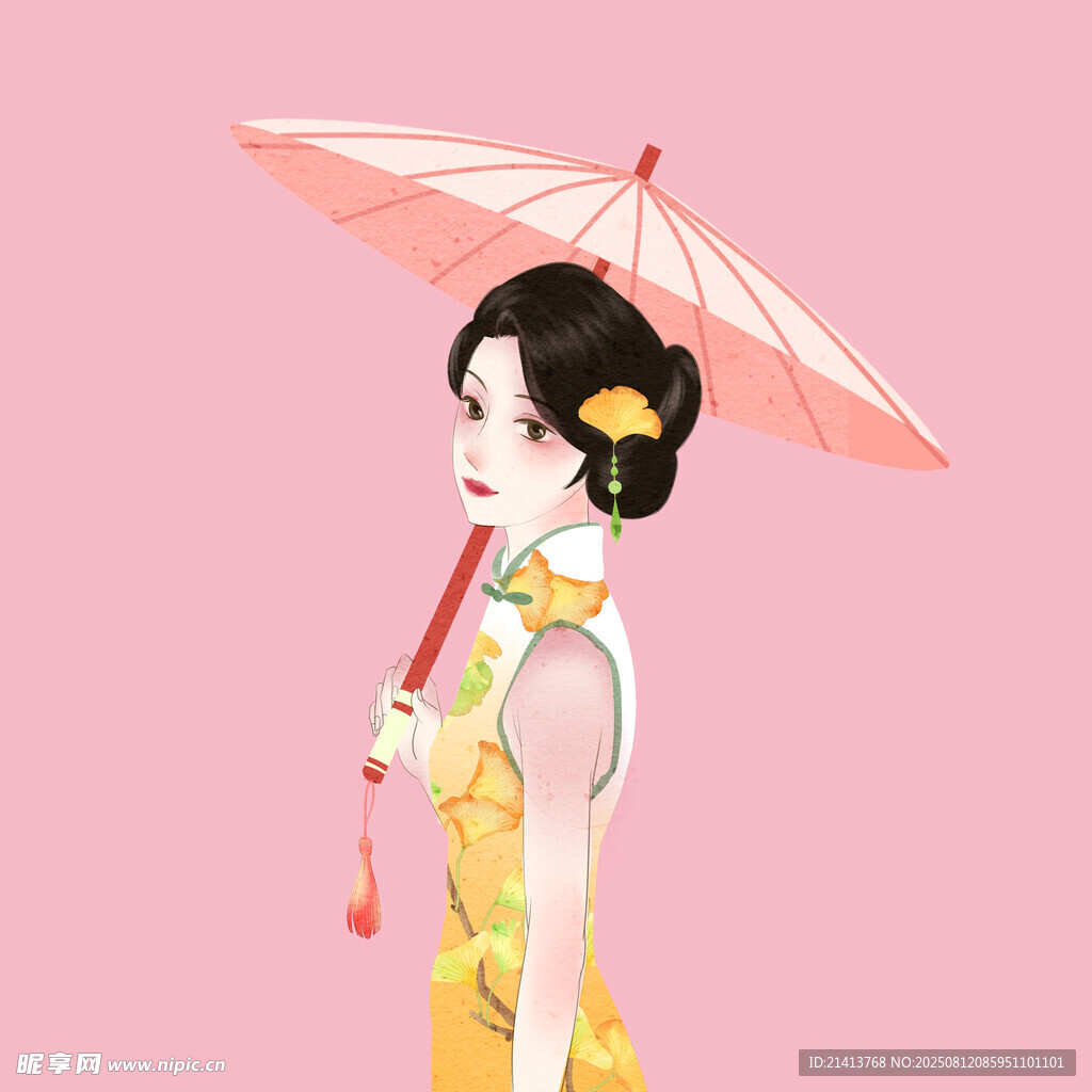 撑伞旗袍女子的优雅风姿
