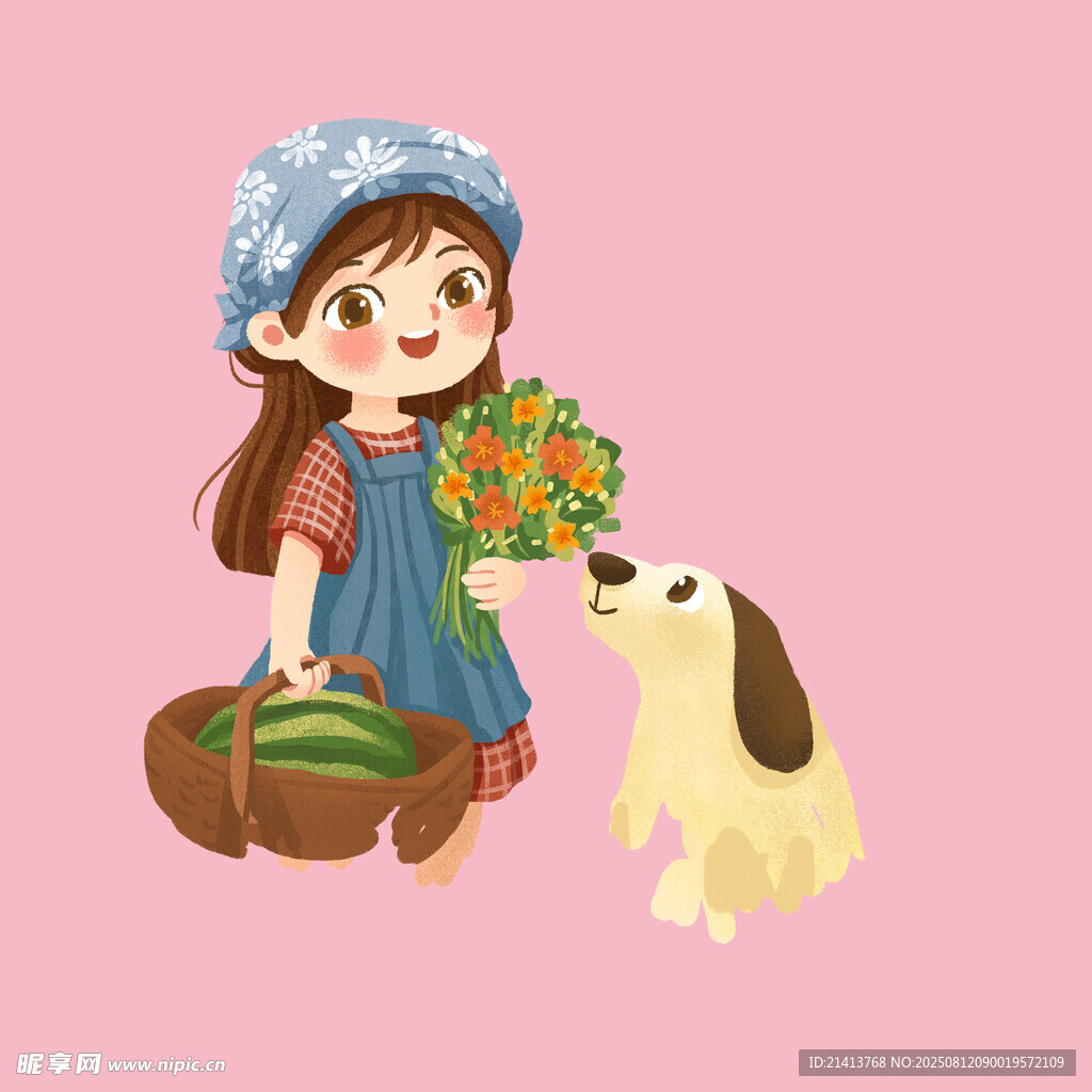 女孩与小狗的温馨田园时光