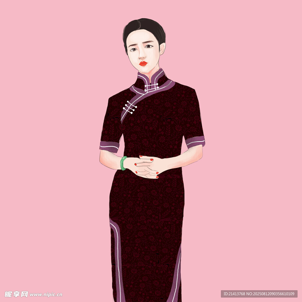 复古旗袍女子优雅身姿