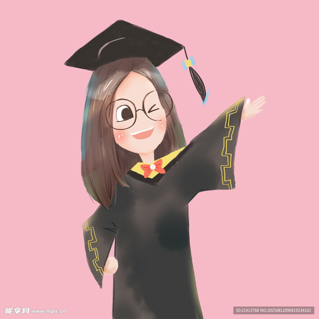 毕业女孩开心展示学士服